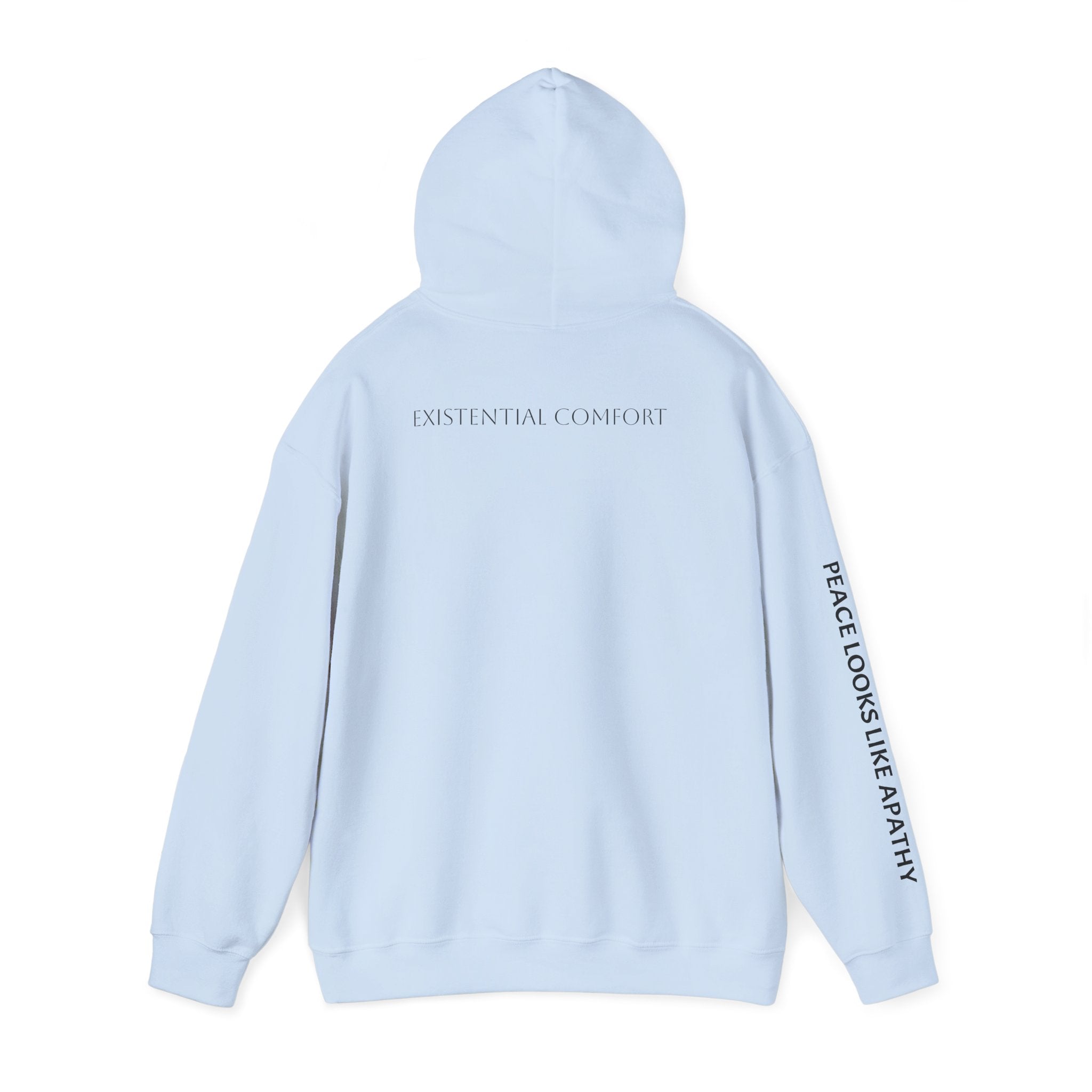 “Some Comfort Comes From Finally Not Caring” Hoodie — Minimalist White Graphic Hooded Sweatshirt
