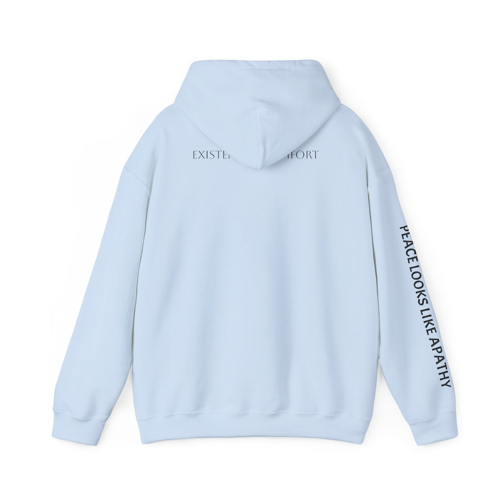 “Some Comfort Comes From Finally Not Caring” Hoodie — Minimalist White Graphic Hooded Sweatshirt