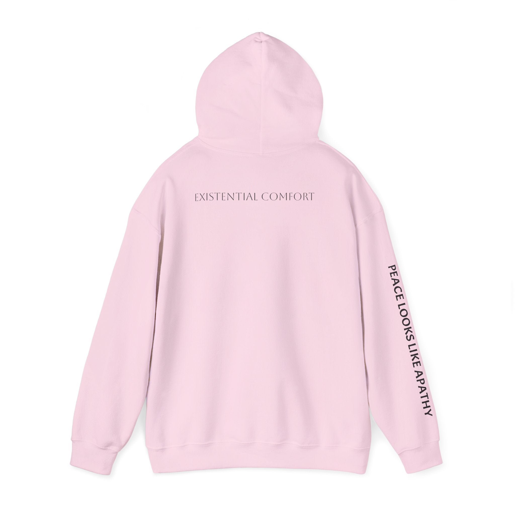 “Some Comfort Comes From Finally Not Caring” Hoodie — Minimalist White Graphic Hooded Sweatshirt