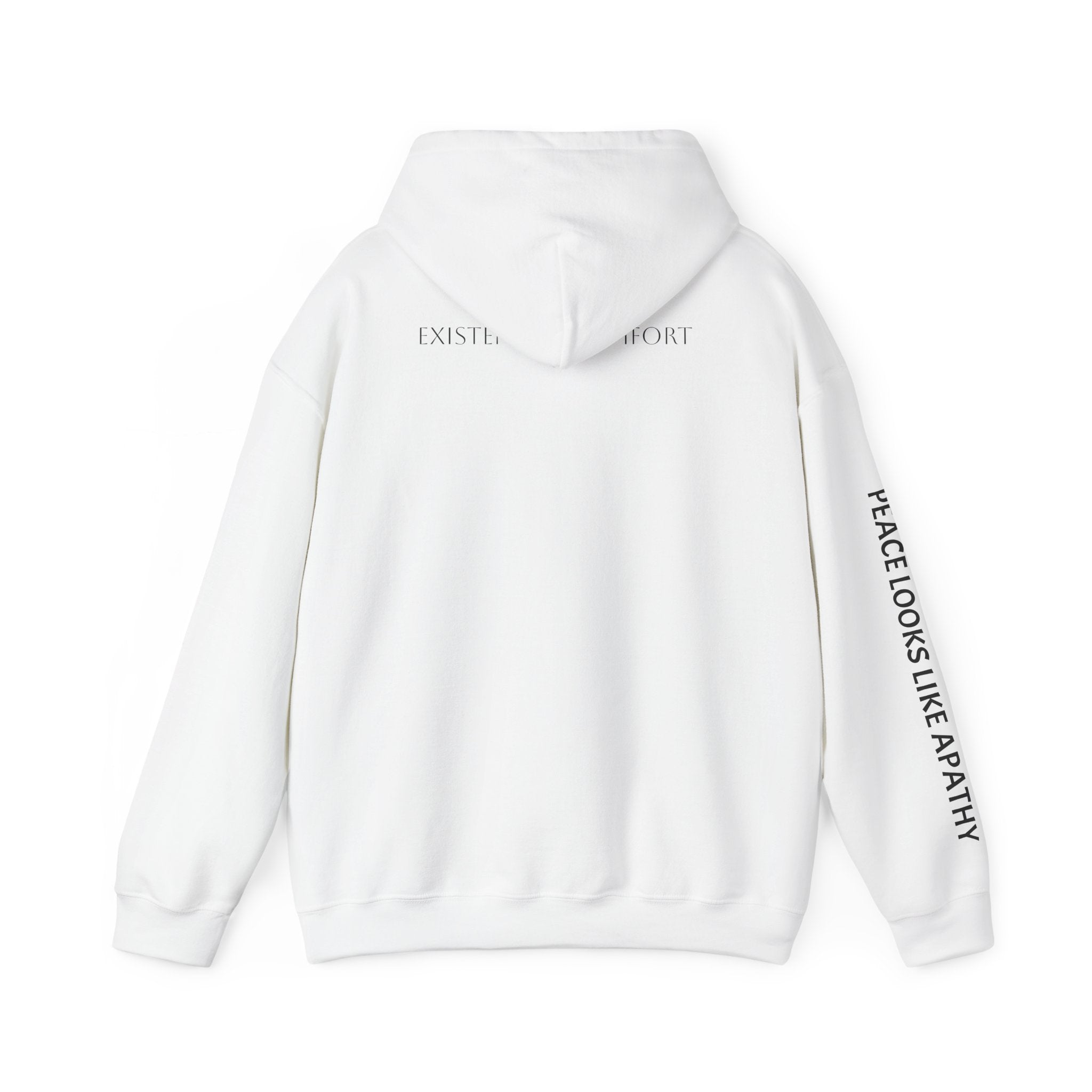 “Some Comfort Comes From Finally Not Caring” Hoodie — Minimalist White Graphic Hooded Sweatshirt