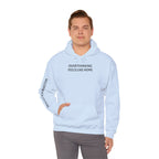Overthinking Feels Like Home Hoodie — "Welcome Back, I Guess" Sleeve Text