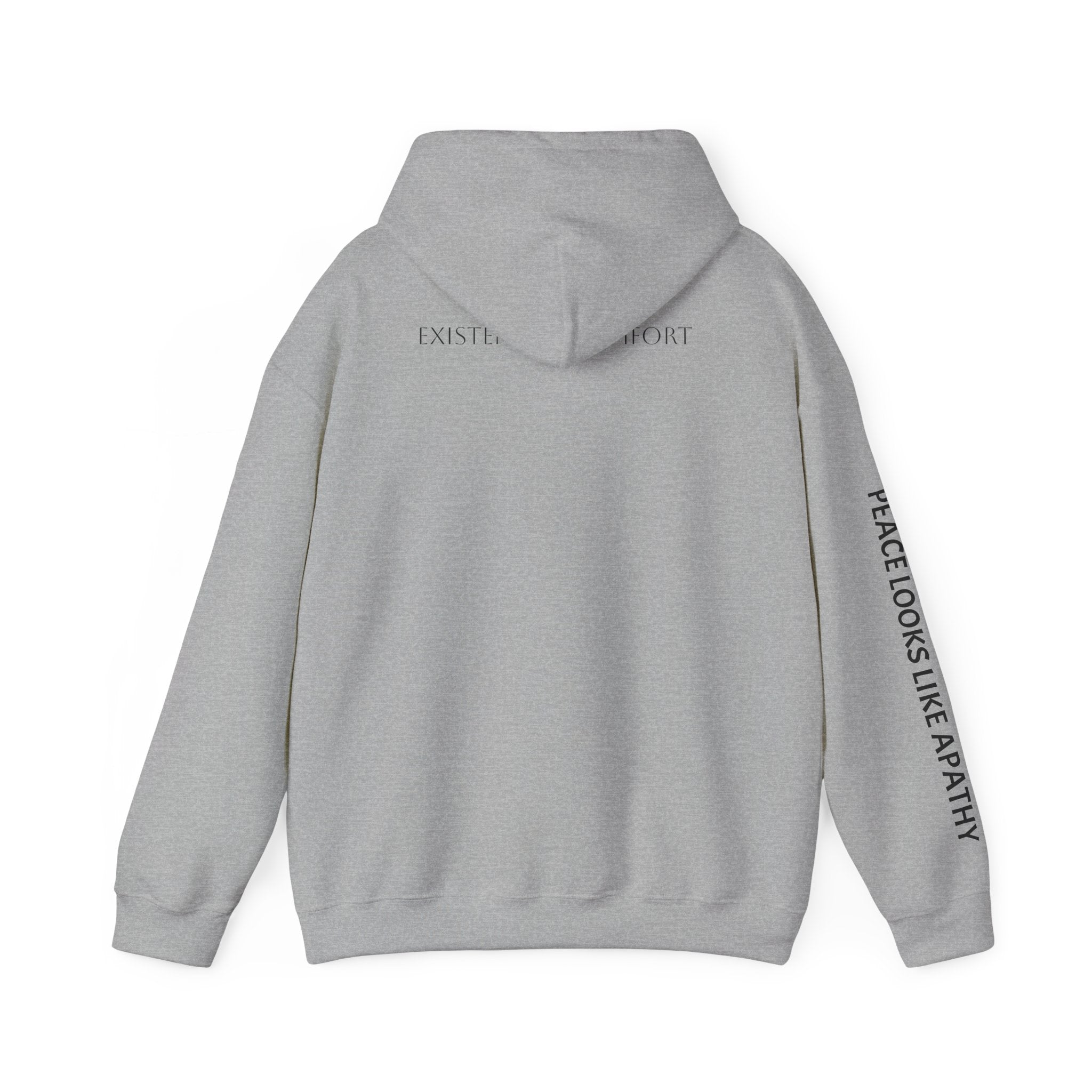 “Some Comfort Comes From Finally Not Caring” Hoodie — Minimalist White Graphic Hooded Sweatshirt