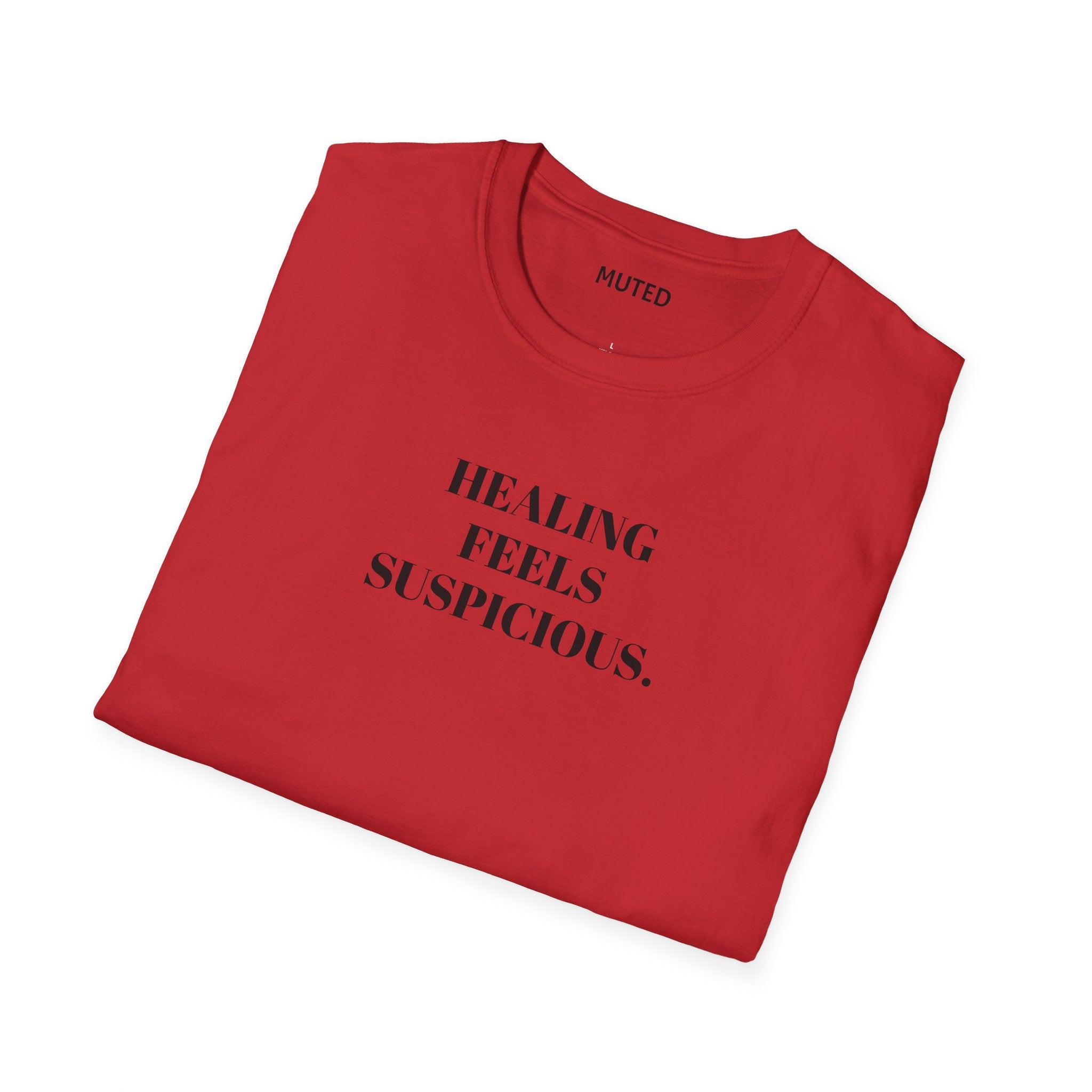 Healing Feels Suspicious T-Shirt — Subtle Mental Health Graphic Tee
